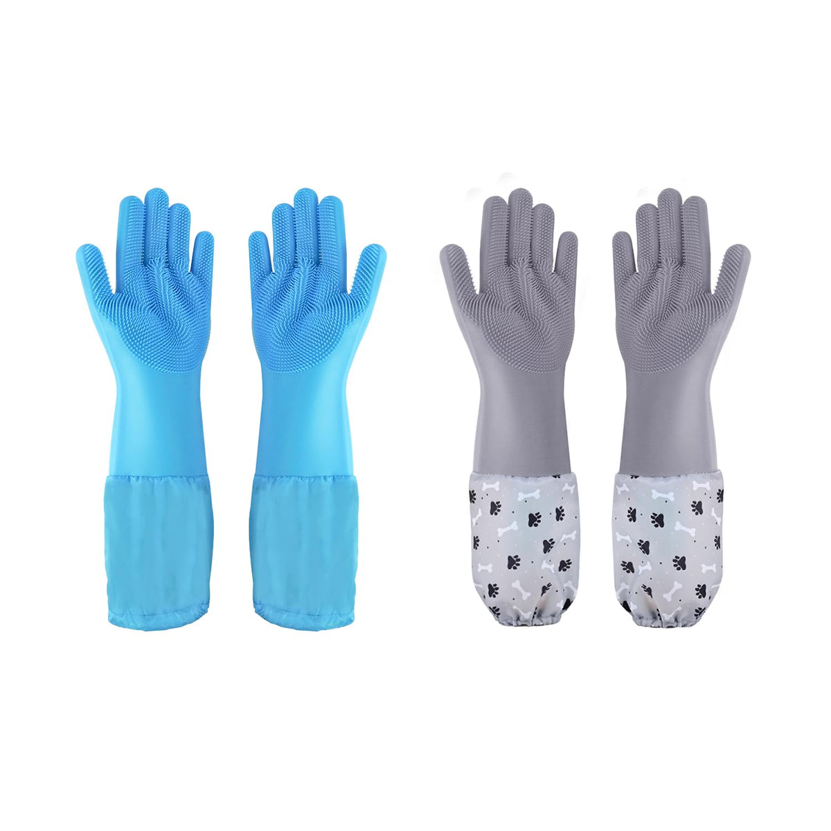 Pet Grooming Gloves Pet Hair Remover Cat, Dog Washing Gloves Silicone Heat Resistant Cleaning Gloves with High-Density Teeth Grooming Gloves for Dogs, Cats, Horses, Rabbits (1 Pair - Gray)