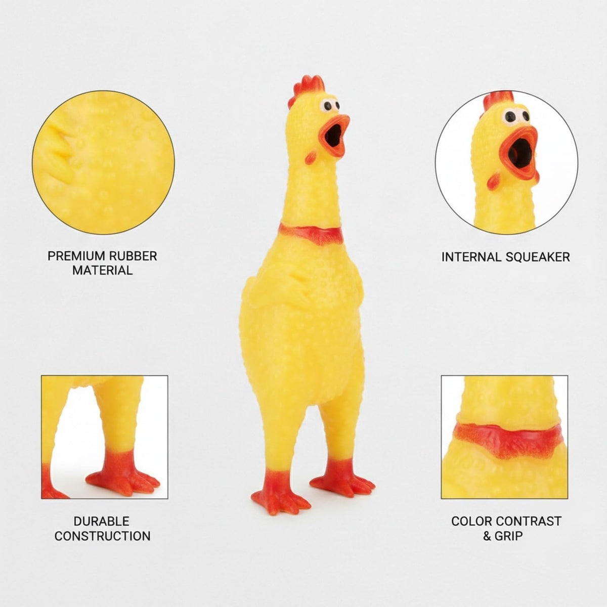 Keep Your Dog Entertained with This Squeaky Rubber Chicken Toy, Durable Solid Rubber Fetch and Tug Plaything, Yellow (1 Count)
