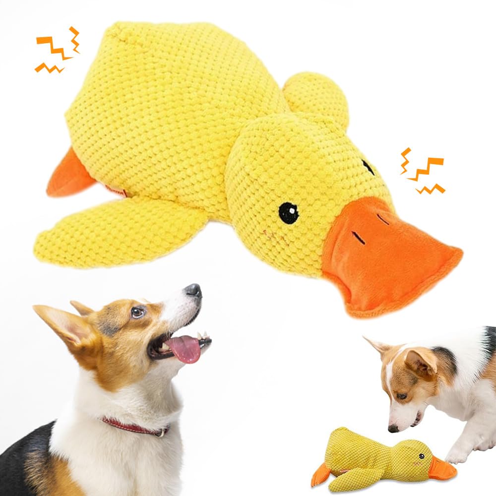 Squeaky Plush Duck Dog Toy for Aggressive Chewers with Built-in Sound (Orange White Cow)