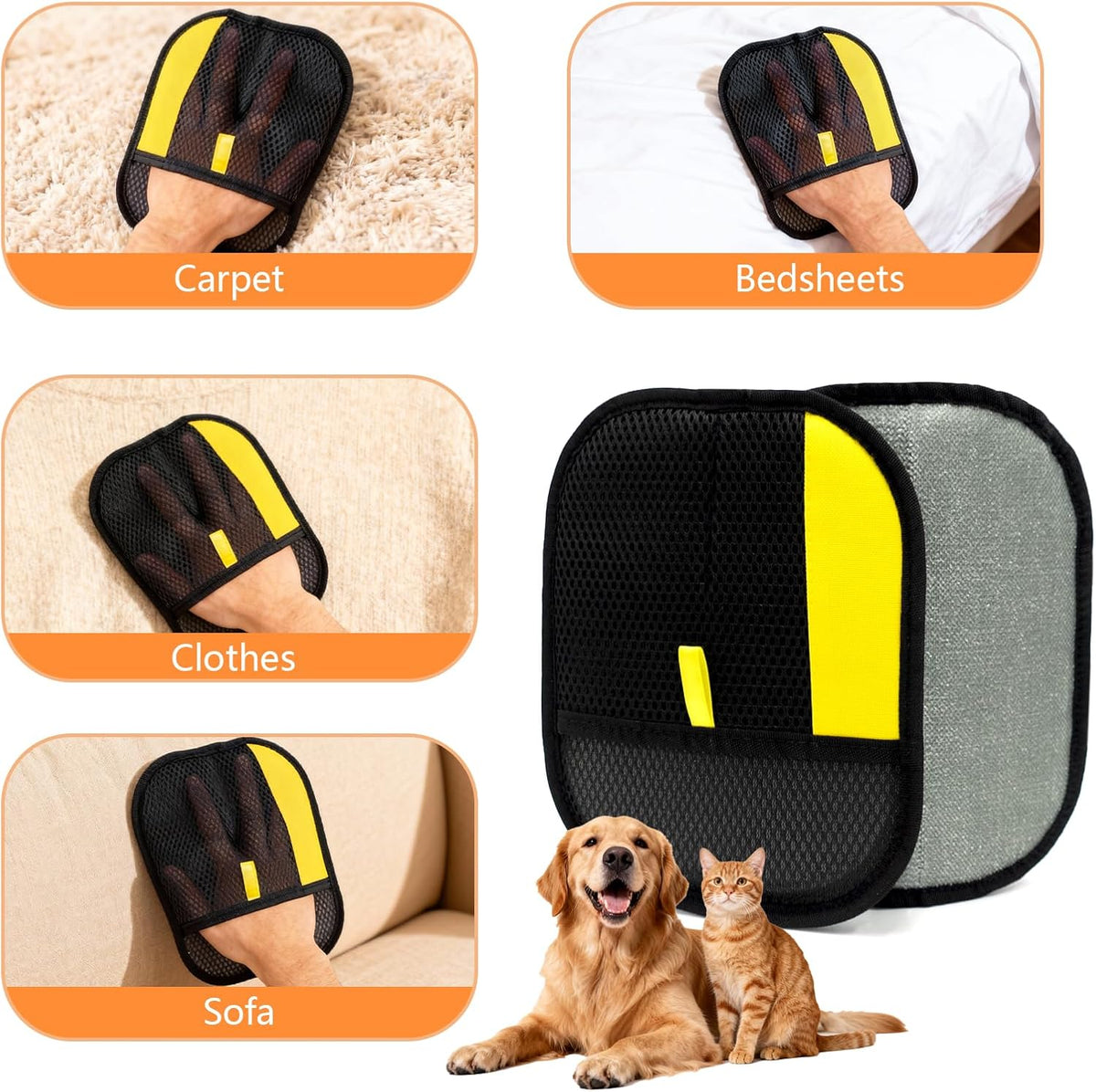 Deshedding Pet Grooming Gloves for Cats & Dogs