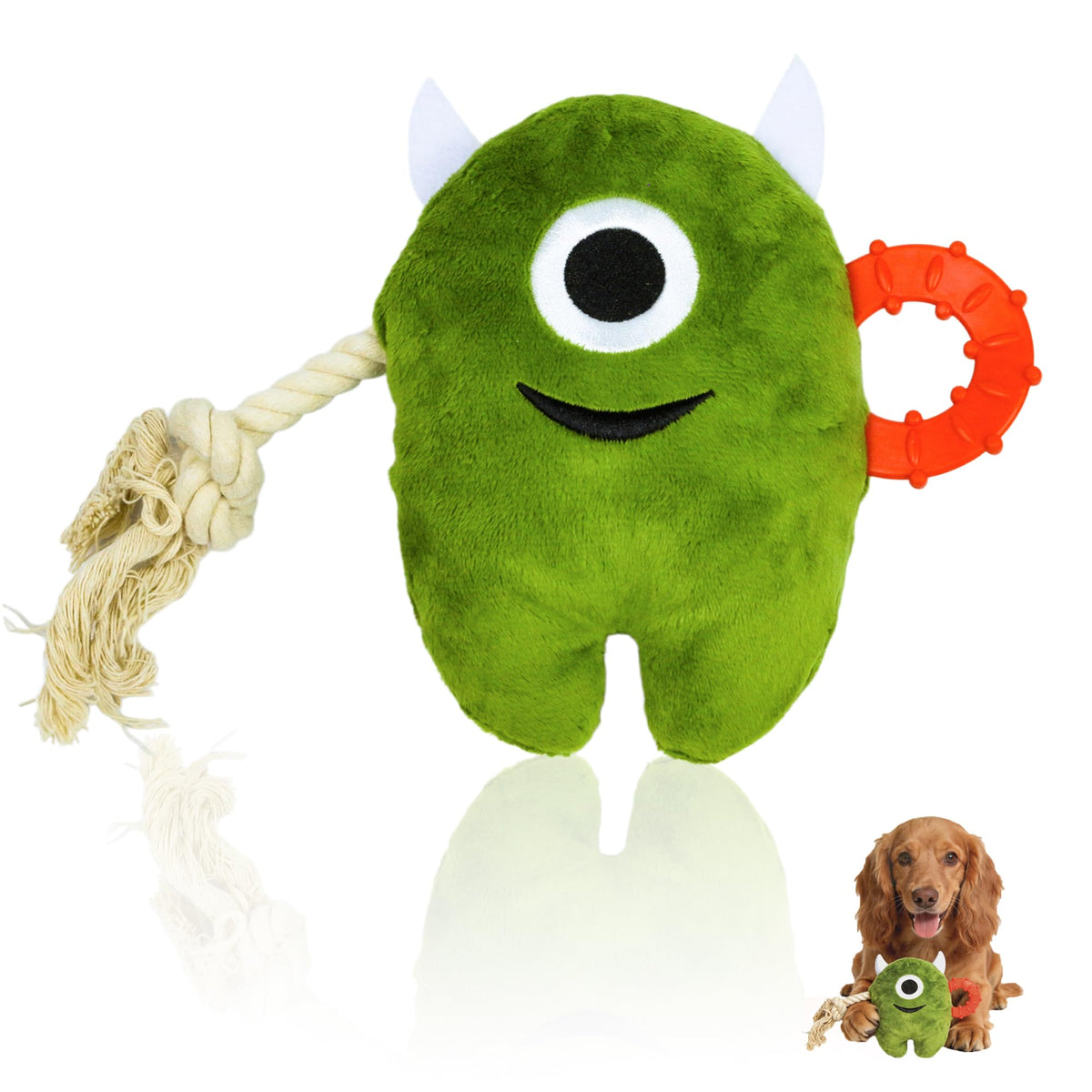 Deeow Squeaky Plush Dog Tug Chew Toy, Tether Puppy Toy-Halloween Theme