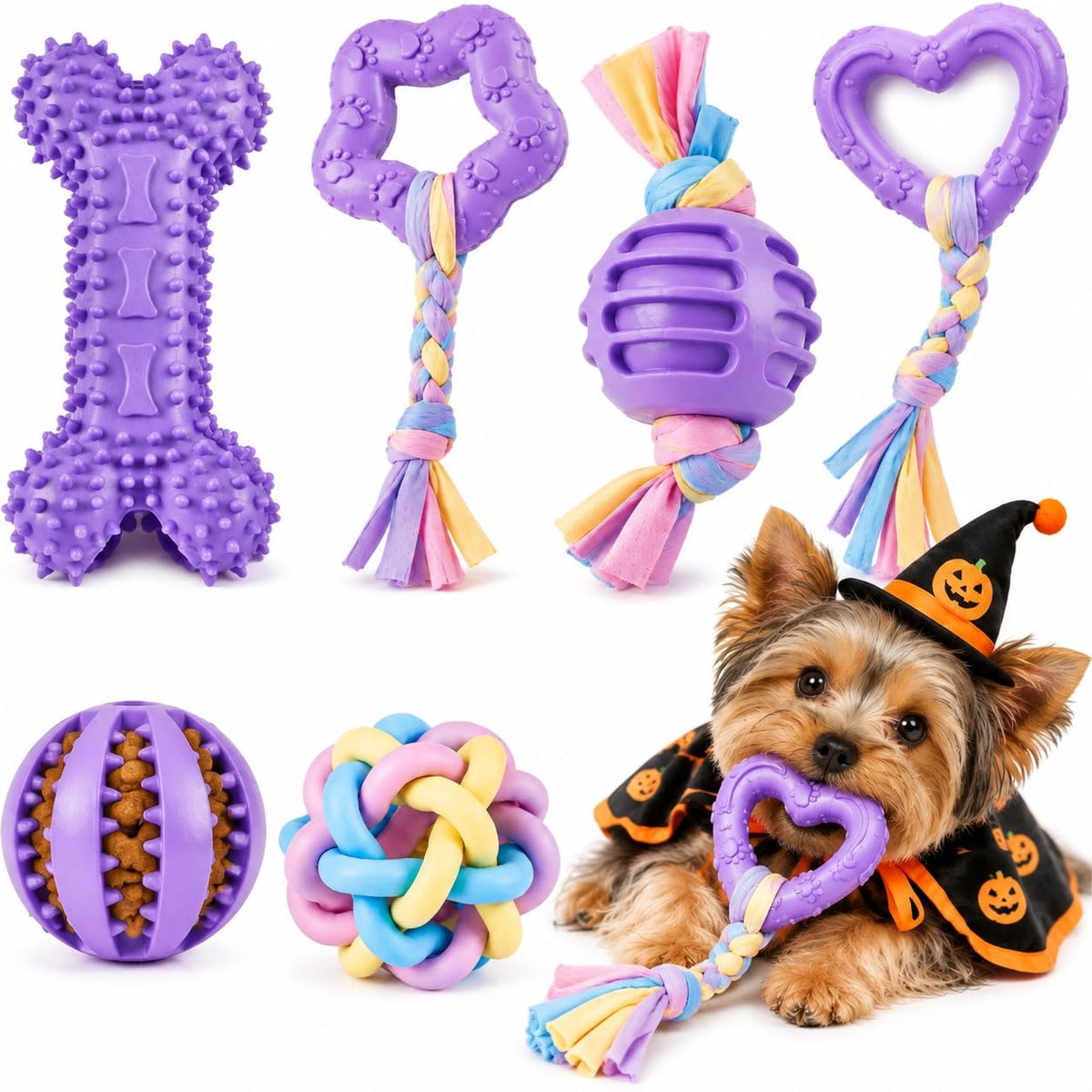 Halloween Puppy Chew Toys, 6 Pack Teething Toys for Small Breed Puppies