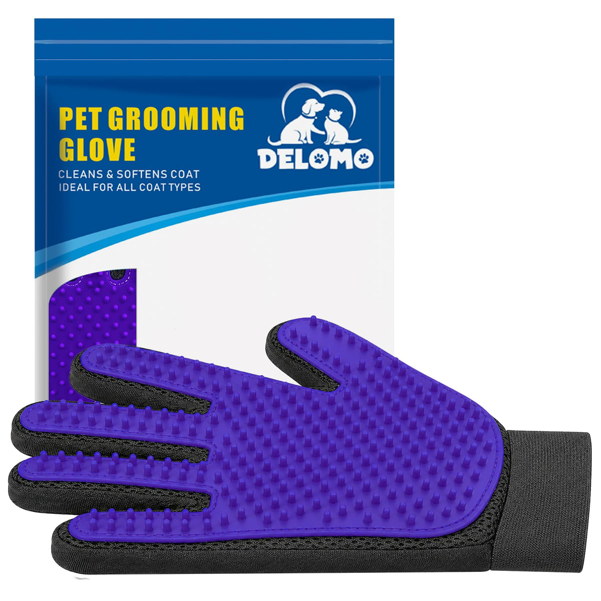 Pet Hair Removal Glove with 255 Silicone Tips for Dogs & Cats, Right Gray