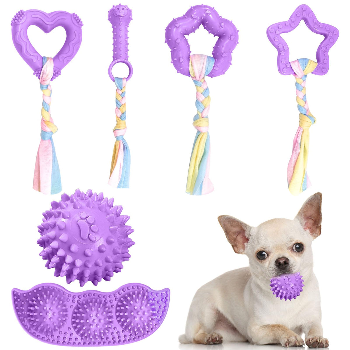 ABRRLO 6 Pack Puppy Teething Toys Cute Pink Puppy Chew Toys for Teething Small Breed Dog Chew Toy Interactive Pet Toy Set for Puppies to Keep Them Busy Soft Durable Small Breed Doggy Chewing Ball
