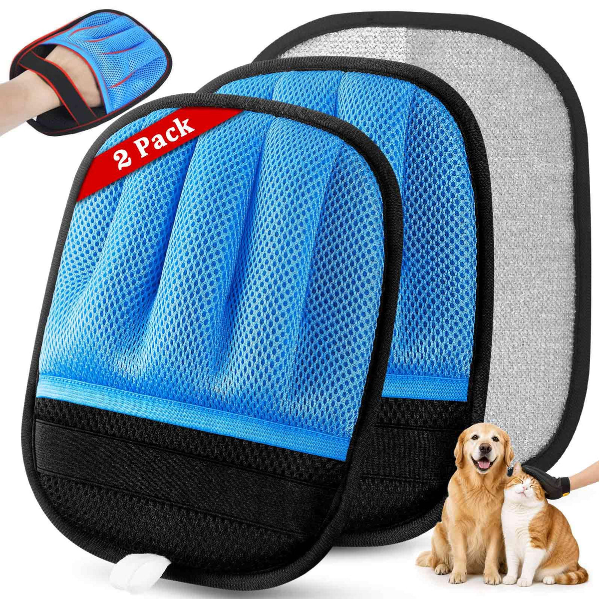 SUETT Pet Hair Removal Gloves, Reusable Five-Finger Grooming Gloves for Dogs and Cats, Removes Pet Hair from Clothes, Sofas, Carpets, and Car Seats, Black