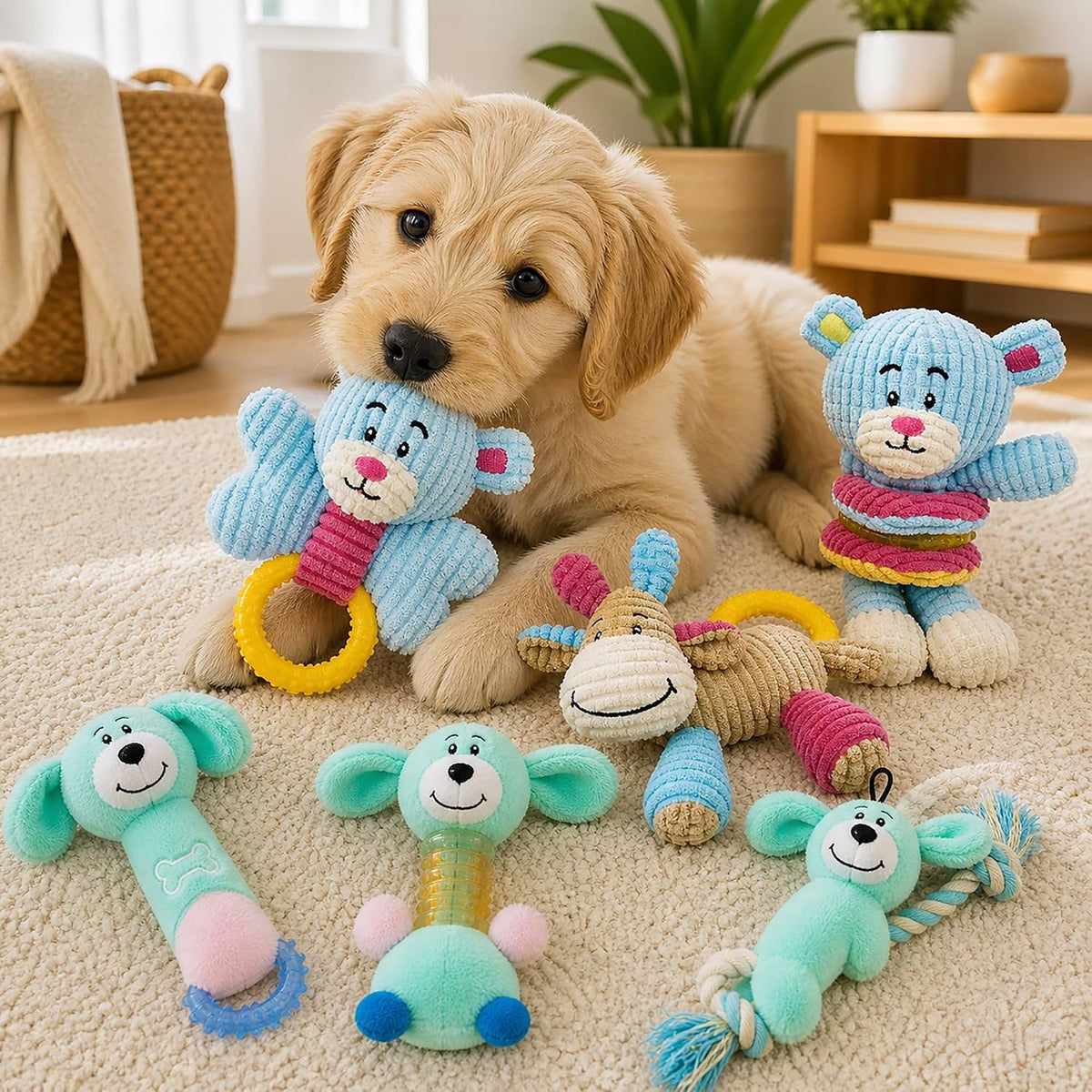 Pet Life Puppy 6-Piece Dog Toy Set - Teething, Crinkle, Blue