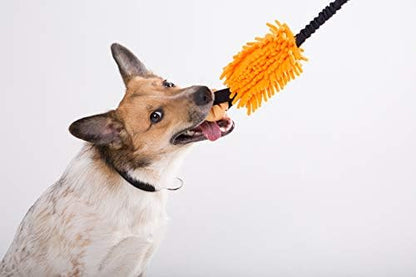 Dingo Dog tug Toy and TPR Rubber Ball Bungee Handle Microfiber Orange 20 in