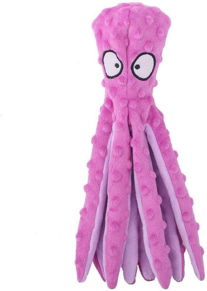 Plush Octopus Dog Toy, Stuffing-Free Squeaky Crinkle Pet Toy with 8 Rattle Legs, Double-Layer Durable Fabric for Small, Medium & Large Dogs (Blue)