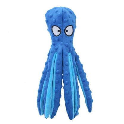 Plush Octopus Dog Toy, Stuffing-Free Squeaky Crinkle Pet Toy with 8 Rattle Legs, Double-Layer Durable Fabric for Small, Medium & Large Dogs (Blue)