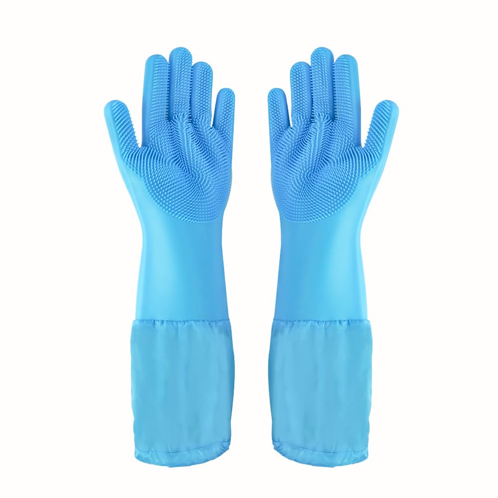 Pet Grooming Gloves Pet Hair Remover Cat, Dog Washing Gloves Silicone Heat Resistant Cleaning Gloves with High-Density Teeth Grooming Gloves for Dogs, Cats, Horses, Rabbits (1 Pair - Gray)