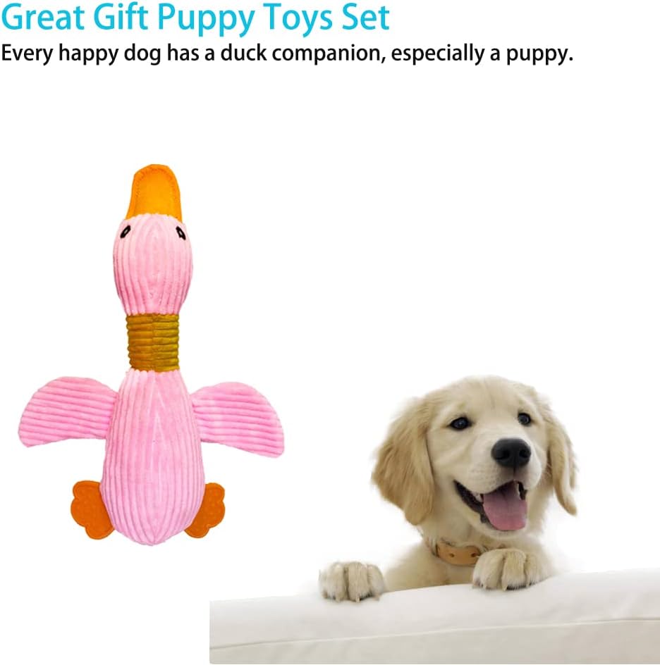 Volacopets Large Goose Puppy Toys, Dog chew Toys Squeaky Crinkle Duck for Small Medium Dog Breeds, Puppy Toys for Small Dogs, Puppy chew Teething Toys, Pink, 4 Pack