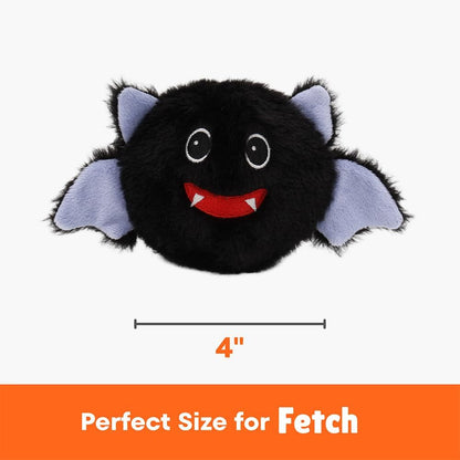 Patchwork Pet Pricklet Black Bat Halloween Dog Toy, 4-Inch Squeaky Toy with Rubber Ball Core