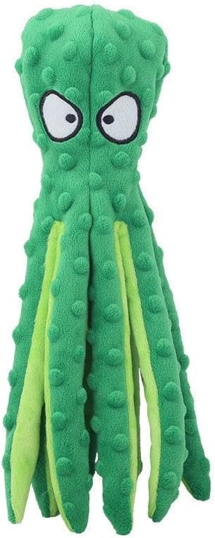 Plush Octopus Dog Toy, Stuffing-Free Squeaky Crinkle Pet Toy with 8 Rattle Legs, Double-Layer Durable Fabric for Small, Medium & Large Dogs (Green)