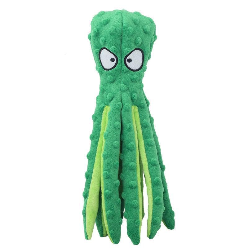 Plush Octopus Dog Toy, Stuffing-Free Squeaky Crinkle Pet Toy with 8 Rattle Legs, Double-Layer Durable Fabric for Small, Medium & Large Dogs (Green)