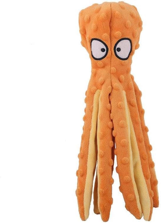 Plush Octopus Dog Toy, Stuffing-Free Squeaky Crinkle Pet Toy with 8 Rattle Legs, Double-Layer Durable Fabric for Small, Medium & Large Dogs (Blue)