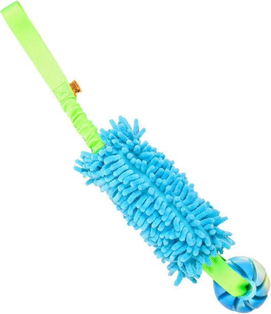 Dingo Dog tug Toy and TPR Rubber Ball Bungee Handle, Microfiber, Blue 20 in