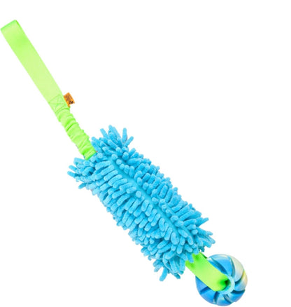 Dingo Dog tug Toy and TPR Rubber Ball Bungee Handle, Microfiber Green 20 in