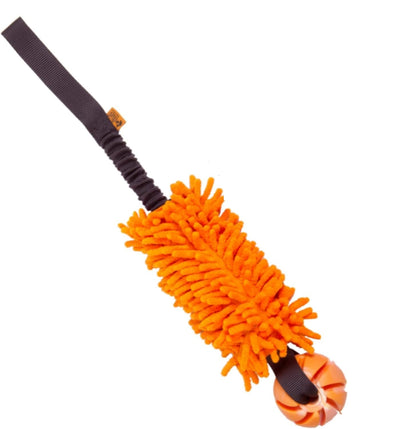 Dingo Dog tug Toy and TPR Rubber Ball Bungee Handle Microfiber Orange 20 in
