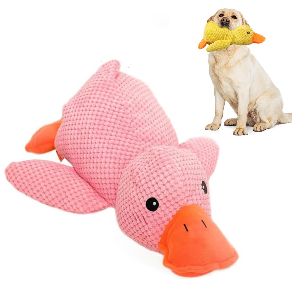 Squeaky Plush Duck Dog Toy for Aggressive Chewers with Built-in Sound (Orange White Cow)