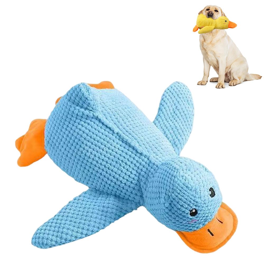 Squeaky Plush Duck Dog Toy for Aggressive Chewers with Built-in Sound (Orange White Cow)