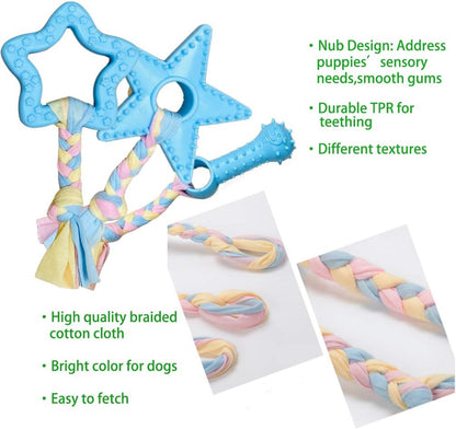 Volacopets Puppy Toys for Teething, Puppy Chew Toys for Small Dogs, Puppy Supplies, Blue, Small Breed Corgi Size, 5 Pack