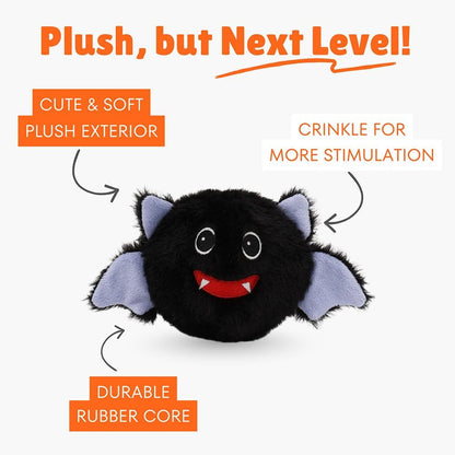 Patchwork Pet Pricklet Black Bat Halloween Dog Toy, 4-Inch Squeaky Toy with Rubber Ball Core