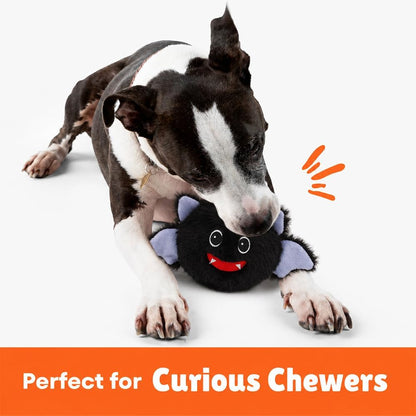 Patchwork Pet Pricklet Black Bat Halloween Dog Toy, 4-Inch Squeaky Toy with Rubber Ball Core