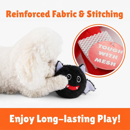 Patchwork Pet Pricklet Black Bat Halloween Dog Toy, 4-Inch Squeaky Toy with Rubber Ball Core