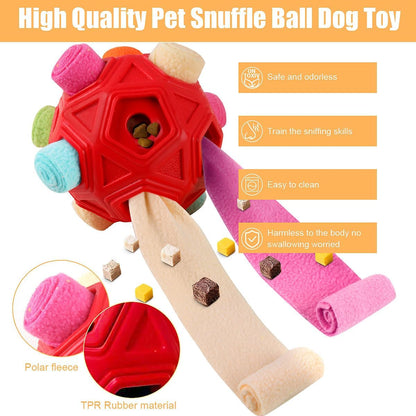 Dog Snuffle Ball-Interactive Puzzle Dog Toys Encourage Natural Foraging Skills Slow Feeder for Training and Stress Relief, Cloth Strip Hiding Food Dog Toys for Any Size Dogs