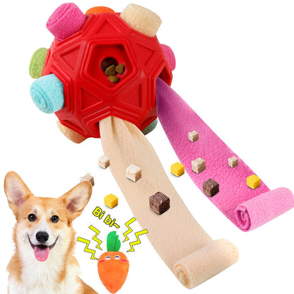 Dog Snuffle Ball-Interactive Puzzle Dog Toys Encourage Natural Foraging Skills Slow Feeder for Training and Stress Relief, Cloth Strip Hiding Food Chew Toys for Any Size Dogs, Machine Washable (Red)