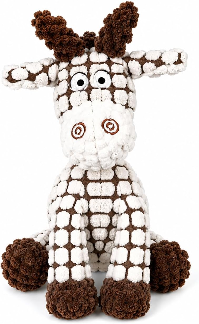 Interactive Plush Dog Chew Toy with Squeaky Rubber Ball, Cute Animal Printed Stuffed Pet Toy for Aggressive Chewers, Durable Eco-Friendly Puppy Teething Toy