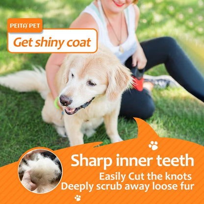 Undercoat Rake for Dogs, 2 in 1 Dematting Comb & Deshedding Tool for Long Hair Pets, Pet Hair Grooming Brush, Clear Mats and Tangles, Reduces Shedding by 95%