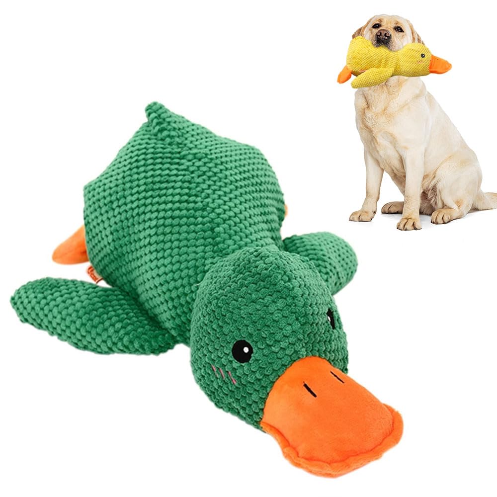 Squeaky Plush Duck Dog Toy for Aggressive Chewers with Built-in Sound (Orange White Cow)