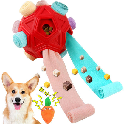 Dog Snuffle Ball-Interactive Puzzle Dog Toys Encourage Natural Foraging Skills Slow Feeder for Training and Stress Relief, Cloth Strip Hiding Food Chew Toys for Any Size Dogs, Machine Washable (Red)