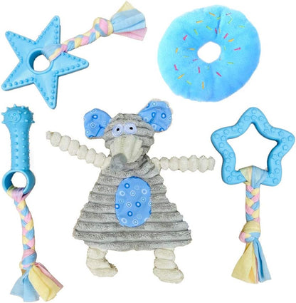 Volacopets Puppy Toys for Teething, Puppy Chew Toys for Small Dogs, Puppy Supplies, Blue, Small Breed Corgi Size, 5 Pack