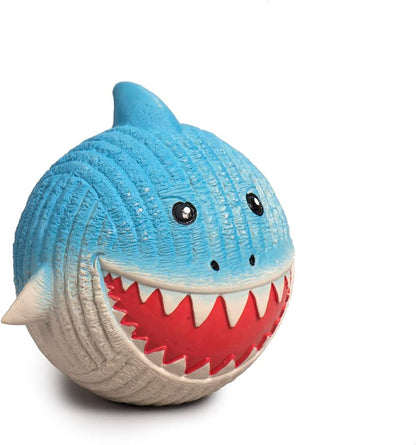HuggleHounds Ruff-Tex Latex Ball Dog Toy - Dog Toys Rubber, Puppy Toys, Puppy Essentials, Heavy Duty Squeaky Ball for Small, Medium & Large Dogs, All Breeds - Finn the Shark, Large