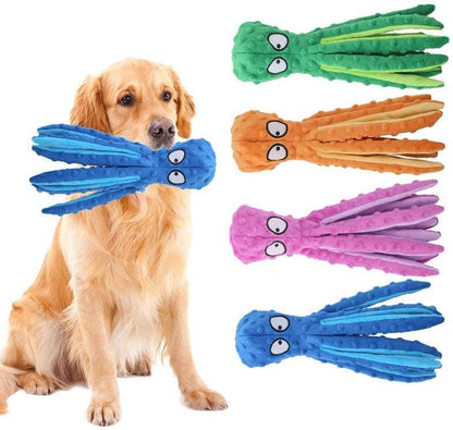 Plush Octopus Dog Toy, Stuffing-Free Squeaky Crinkle Pet Toy with 8 Rattle Legs, Double-Layer Durable Fabric for Small, Medium & Large Dogs (Blue)