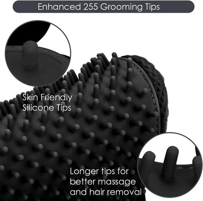 Pet Hair Removal Glove with 255 Silicone Tips for Dogs & Cats, 1 Pair Black