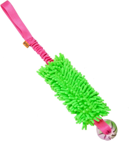 Dingo Dog tug Toy and TPR Rubber Ball Bungee Handle, Microfiber Green 20 in