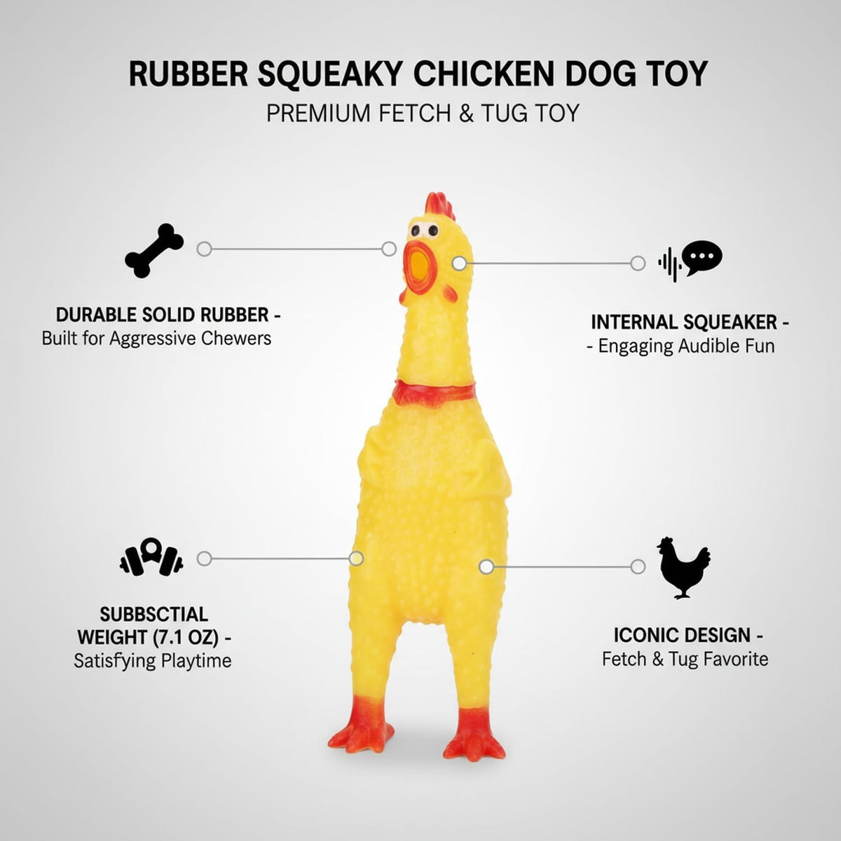 Keep Your Dog Entertained with This Squeaky Rubber Chicken Toy, Durable Solid Rubber Fetch and Tug Plaything, Yellow (1 Count)
