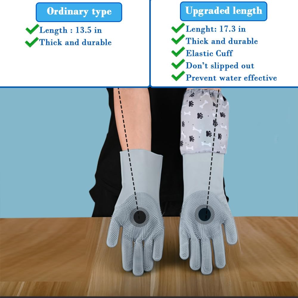 Pet Grooming Gloves Pet Hair Remover Cat, Dog Washing Gloves Silicone Heat Resistant Cleaning Gloves with High-Density Teeth Grooming Gloves for Dogs, Cats, Horses, Rabbits (1 Pair - Gray)