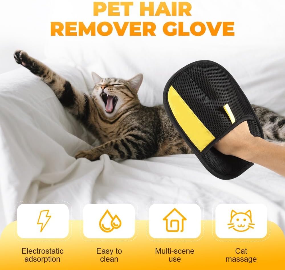 2PCS Pet Hair Removal Gloves for Dogs & Cats, Reusable Electrostatic Gloves Remove Pet Hair from Couch, Carpet, Bed, Laundry & Clothes