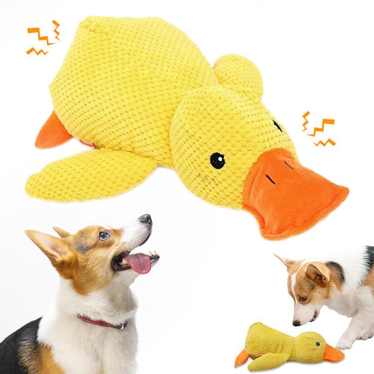 Squeaky Plush Duck Dog Toy for Aggressive Chewers with Built-in Sound (Orange White Cow)