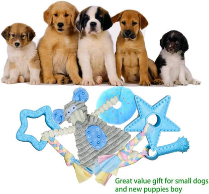 Volacopets Puppy Toys for Teething, Puppy Chew Toys for Small Dogs, Puppy Supplies, Blue, Small Breed Corgi Size, 5 Pack