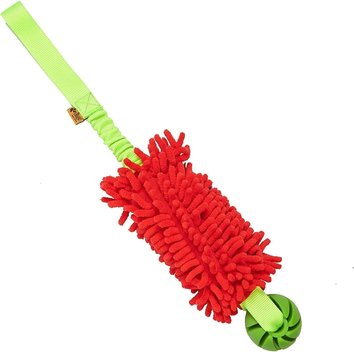 Dingo Dog tug Toy and TPR Rubber Ball Bungee Handle, Microfiber, red 20 in