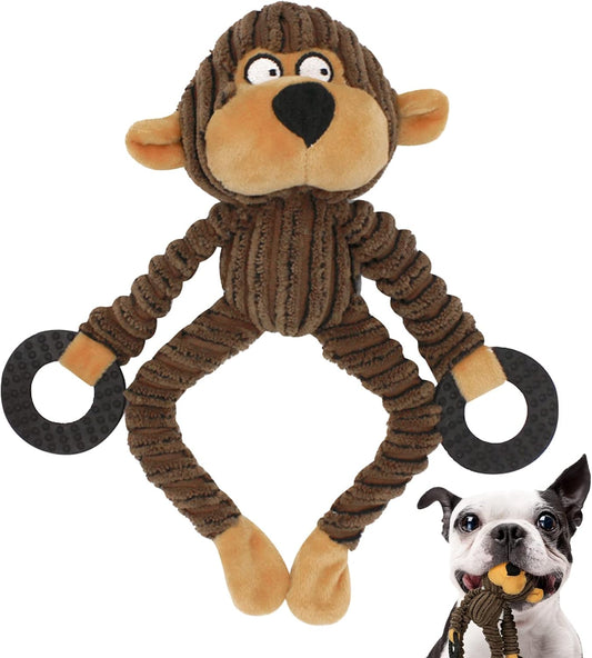 HGB Squeaky Monkey Dog Toy for Puppy & Small Dogs with Teething Rings