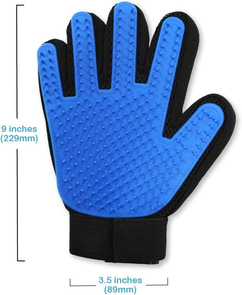 Pets First Dog Grooming Gloves Best Professional Deshedding, Brushing, Cleaning Mitt Tool for Small, Medium or Large Dogs & Cats. Fur & Hair Remover. Prevents Matted Coats. Soft Rubber Bristle Brush