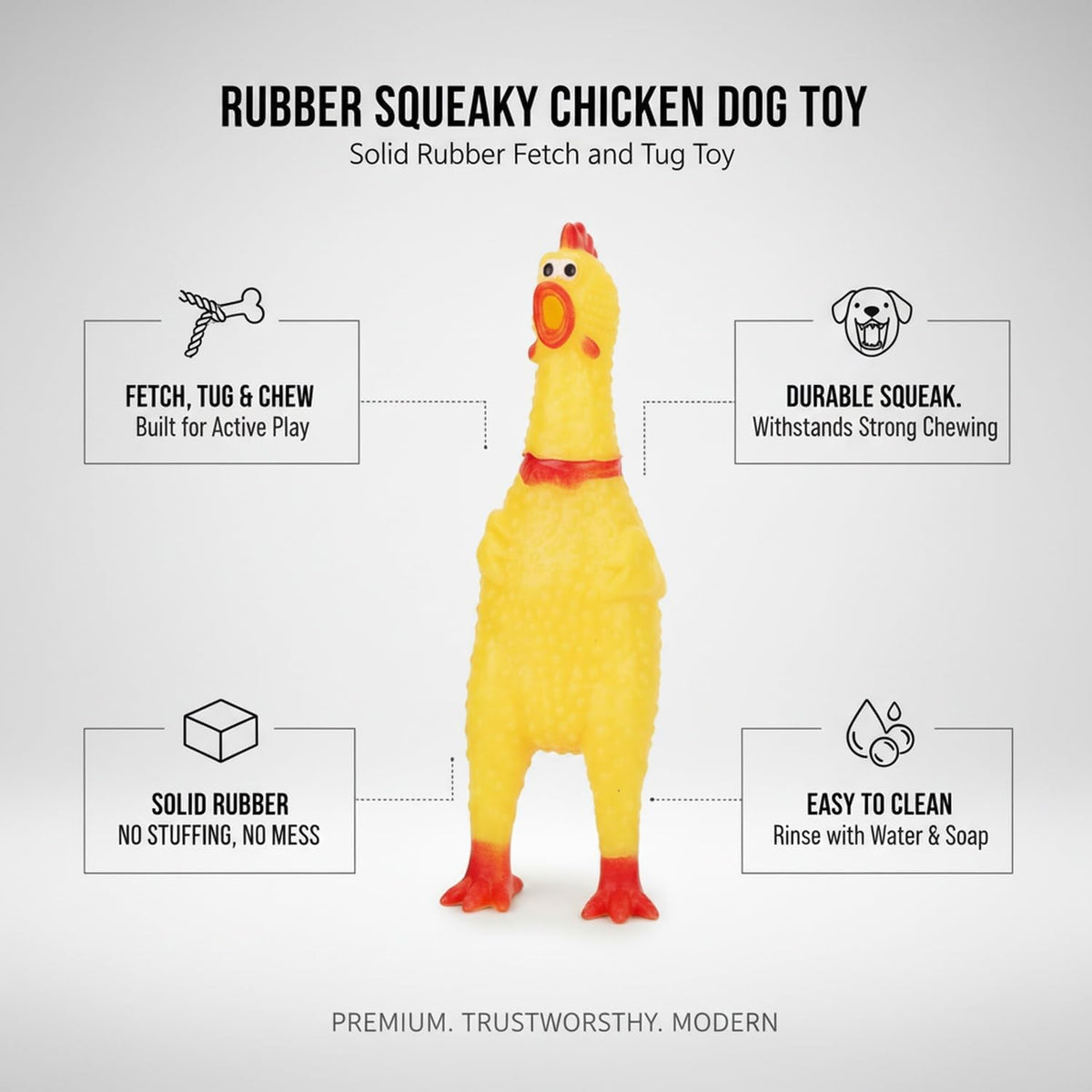 Keep Your Dog Entertained with This Squeaky Rubber Chicken Toy, Durable Solid Rubber Fetch and Tug Plaything, Yellow (1 Count)