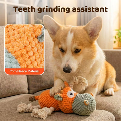 Squeaky Plush Duck Dog Toy for Aggressive Chewers with Built-in Sound (Orange White Cow)