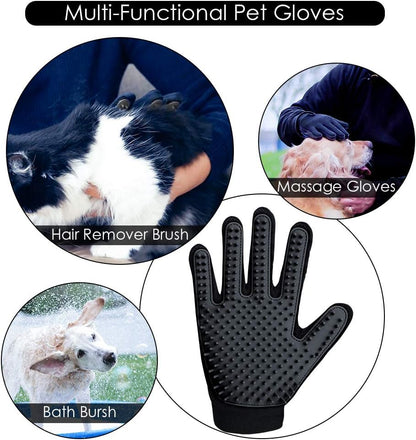 Pet Hair Removal Glove with 255 Silicone Tips for Dogs & Cats, 1 Pair Black